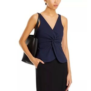 NWT Cinq a Sept Navy Blue Twist Front V Neck Sleeveless Blouse Size Medium